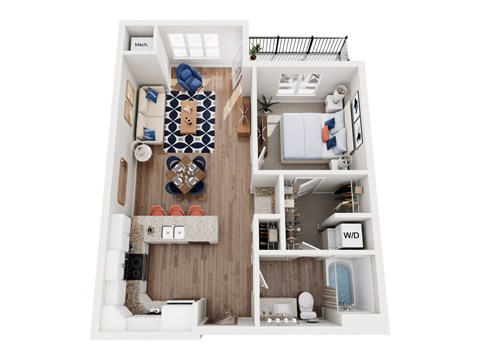 Floor plan for 1 bed, 1 bath, 740 sqft